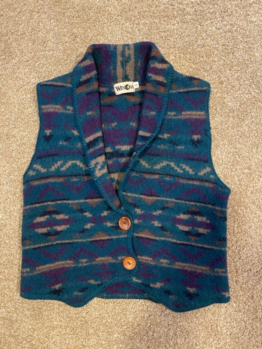 Vintage Wool Southwestern Vest Size Small Winona Brand